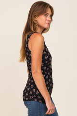 Black Floral Ribbed Sleeveless Top