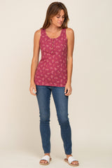 Mauve Floral Ribbed Sleeveless Top