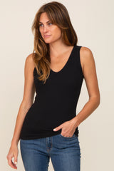 Black Ribbed V-Neck Sleeveless Maternity Top