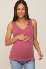 Mauve Ribbed V-Neck Sleeveless Maternity Top