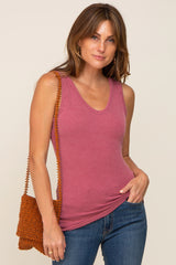 Mauve Ribbed V-Neck Sleeveless Top