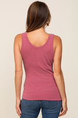 Mauve Ribbed V-Neck Sleeveless Top