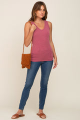 Mauve Ribbed V-Neck Sleeveless Top