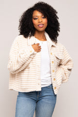 Cream Fuzzy Front Pocket Jacket