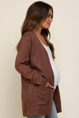 Brown Front Pocket Maternity Cardigan