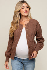 Dark Mocha Mixed Knit Maternity Cardigan