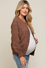 Dark Mocha Mixed Knit Maternity Cardigan