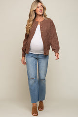 Dark Mocha Mixed Knit Maternity Cardigan