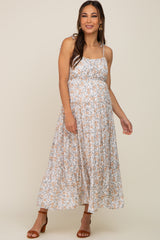 Ivory Floral Ruffle Tiered Maternity Midi Dress