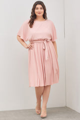 Pink Crepe Textured Waist Tie Plus Dress