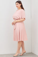 Pink Crepe Textured Waist Tie Plus Dress