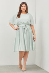 Mint Green Crepe Textured Waist Tie Maternity Plus Dress