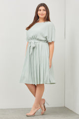 Mint Green Crepe Textured Waist Tie Plus Dress