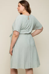 Mint Green Crepe Textured Waist Tie Maternity Plus Dress