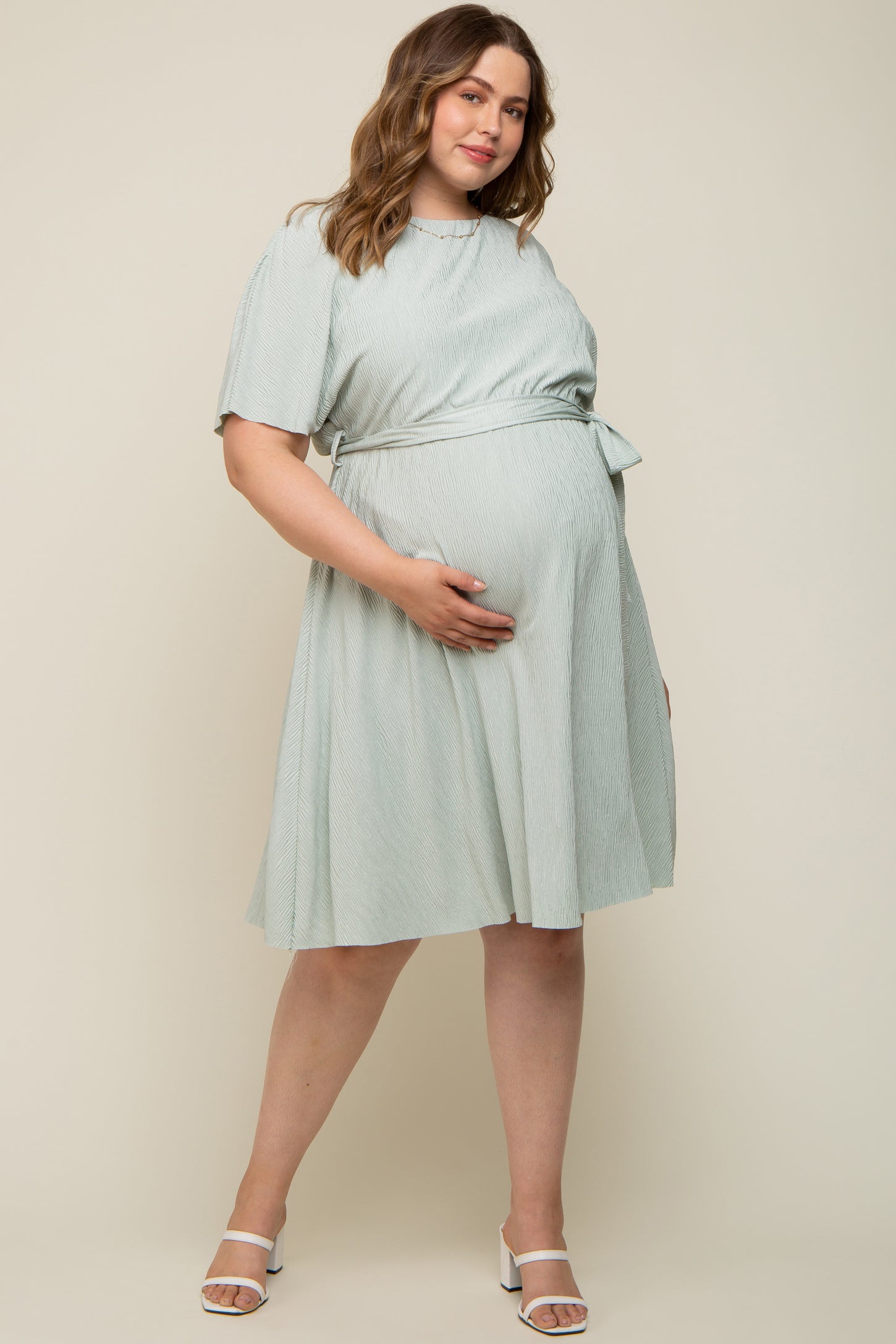 Tie Front Textured Maternity Dress
