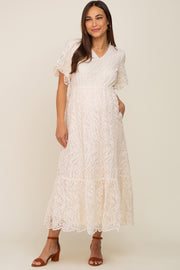 Cream Lace Overlay Maternity Maxi Dress