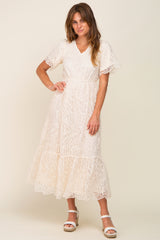 Cream Lace Overlay Maxi Dress