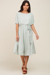 Mint Green Crinkle Knit Tie Waist Short Sleeve Dress