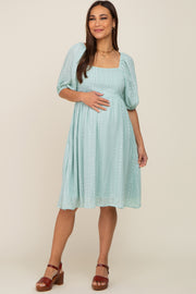 Mint Green Swiss Dot Knee Length Maternity Dress