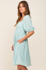 Mint Green Swiss Dot Knee Length Dress