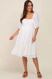 Ivory Swiss Dot Knee Length Maternity Dress