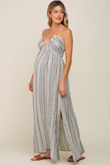 Ivory Halter Printed Side Slit Maternity Maxi Dress