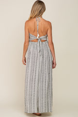 Ivory Halter Printed Side Slit Maternity Maxi Dress