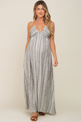 Ivory Halter Printed Side Slit Maternity Maxi Dress