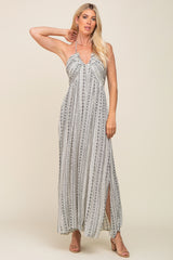 Ivory Halter Printed Side Slit Maternity Maxi Dress