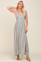 Ivory Halter Printed Side Slit Maxi Dress