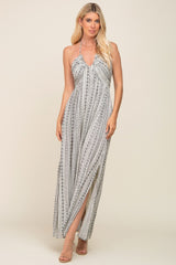 Ivory Halter Printed Side Slit Maxi Dress