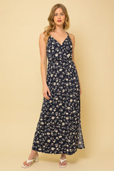 Navy Off White Sleeveless Surplice Maxi Dress