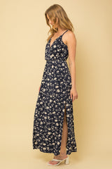 Navy Off White Sleeveless Surplice Maxi Dress