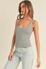 Olive Stripe Square Neck Tank Top