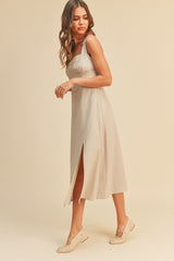 Oatmeal Linen Slit Dress