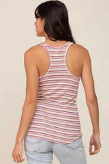 Mauve Striped Button Accent Tank Top