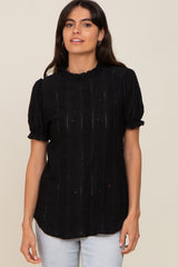 Black Eyelet Textured Mock Neck Maternity Top