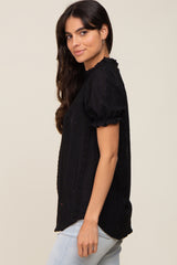 Black Eyelet Textured Mock Neck Top