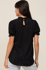 Black Eyelet Textured Mock Neck Top