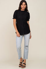 Black Eyelet Textured Mock Neck Top