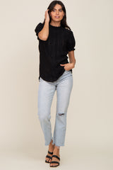 Black Eyelet Textured Mock Neck Top