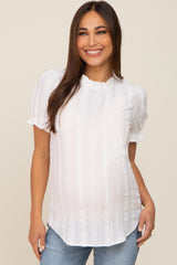 Ivory Eyelet Textured Mock Neck Maternity Top