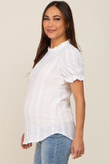 Ivory Eyelet Textured Mock Neck Maternity Top