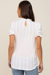 Ivory Eyelet Textured Mock Neck Maternity Top