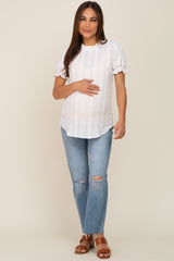 Ivory Eyelet Textured Mock Neck Maternity Top