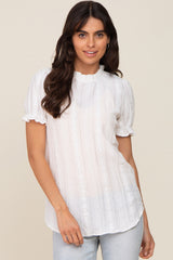 Ivory Eyelet Textured Mock Neck Maternity Top