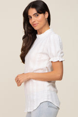 Ivory Eyelet Textured Mock Neck Top