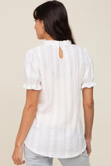 Ivory Eyelet Textured Mock Neck Top