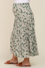 Green Floral Tiered Maternity Maxi Skirt