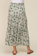 Green Floral Tiered Maternity Maxi Skirt